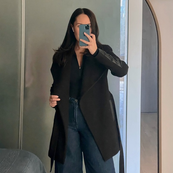 Vero Moda Black Faux Leather Detail Peacoat with Waist Tie (S) - Picture 1 of 5